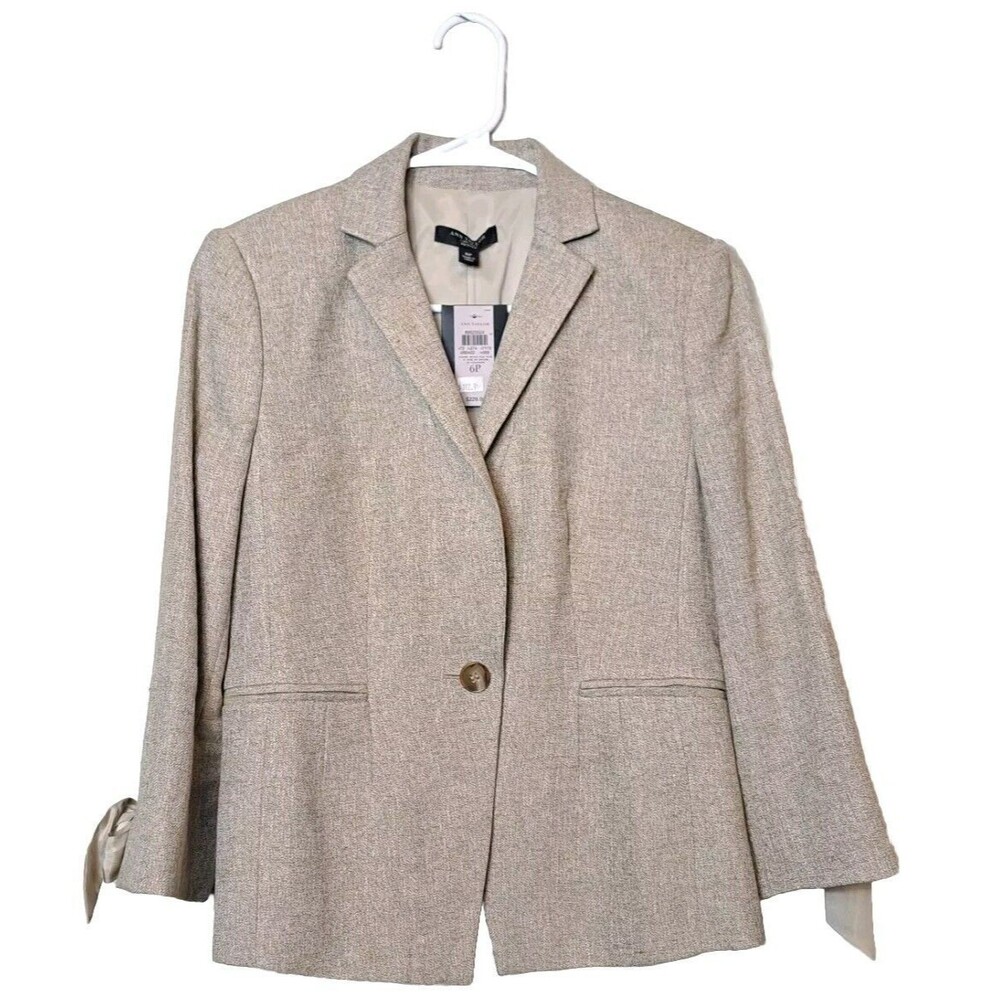 Ann Taylor Petites Linen Ribbon Cuff Cream Blazer Jacket Professional Sz 6P NWT